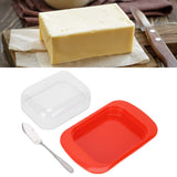 Wide Rectangular Butter Container with Lid Knife Portable Small Cheese Dish Holder Tray for Home KitchenRed