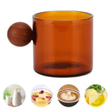 Glass Coffee Cup Clear Heatproof Glass Coffee Mug with Wooden Ball Handle for Office Bar PartyBrown