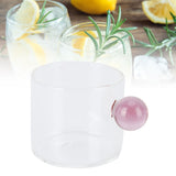 Teacup Glass Mug Transparent Heat Resistant Glass Coffee Cup with Ball Handle 120mlPink Handle