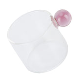 Teacup Glass Mug Transparent Heat Resistant Glass Coffee Cup with Ball Handle 120mlPink Handle