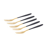 5PCS Fruit Fork Stainless Steel Dessert Fork Mini Food Cutlery Fork for Party RestaurantBlack Gold