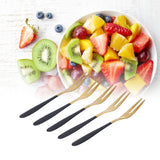 5PCS Fruit Fork Stainless Steel Dessert Fork Mini Food Cutlery Fork for Party RestaurantBlack Gold