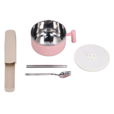 Stainless Steel Noodle Bowl Set Food Storage Container Portable Soup Snack Bowl with Lid(Pink Tableware ) In Australia - Darrahopens