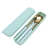 Portable Cutlery Set Stainless Steel Tableware Anti Corrosion Non Slip Anti Fading Chopsticks Spoon for Outdoor OfficeWhite Gold