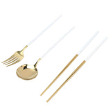Portable Cutlery Set Stainless Steel Tableware Anti Corrosion Non Slip Anti Fading Chopsticks Spoon for Outdoor OfficeWhite Gold