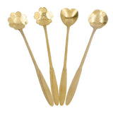 4PCS Mixing Spoon Flower Heart Shaped Coffee Spoon Stainless Steel Desert Scoop Ice Tea SpoonGold