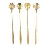 4PCS Mixing Spoon Flower Heart Shaped Coffee Spoon Stainless Steel Desert Scoop Ice Tea SpoonGold