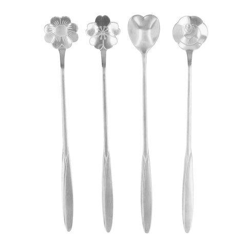 4PCS Mixing Spoon Flower Heart Shaped Coffee Spoon Stainless Steel Desert Scoop Ice Tea SpoonSilver In Australia - Darrahopens