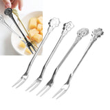 4pcs 2 Prong Fruit Fork Stainless Steel Mini Salad Fruit Dessert Tasting Forks for Home Kitchen PartySilver