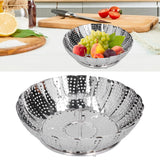Stainless Steel Steamer Basket 28cm Diameter Retractable Foldable Steaming Rack for Home