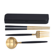3Pcs/Set Portable Travel Utensils Stainless Steel Spoon Fork Chopsticks Set for SchoolBlack Gold (Black Storage Box) In Australia - Darrahopens