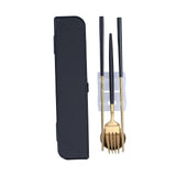 3Pcs/Set Portable Travel Utensils Stainless Steel Spoon Fork Chopsticks Set for SchoolBlack Gold (Black Storage Box) In Australia - Darrahopens