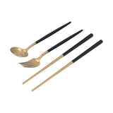 3Pcs/Set Portable Travel Utensils Stainless Steel Spoon Fork Chopsticks Set for SchoolBlack Gold (Black Storage Box)