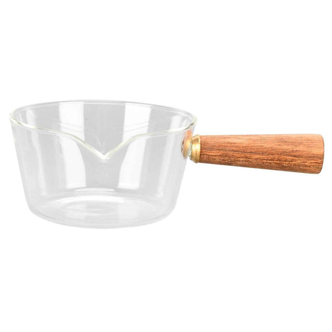 Glass Milk Pot with Wooden Handle V Shaped Spout Noodles Saucepan Home Kitchen Cookware Accessory400ml In Australia - Darrahopens