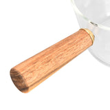 Glass Milk Pot with Wooden Handle V Shaped Spout Noodles Saucepan Home Kitchen Cookware Accessory400ml
