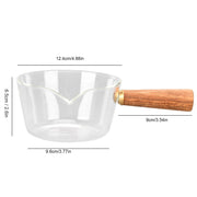 Glass Milk Pot with Wooden Handle V Shaped Spout Noodles Saucepan Home Kitchen Cookware Accessory400ml