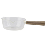 Glass Milk Pot with Wooden Handle V Shaped Spout Noodles Saucepan Home Kitchen Cookware Accessory600ml