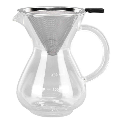 400ml Glass Coffee Pot Kettle Heat Resistant Pour Over Coffee Maker with Stainless Steel Filter for Home KitchenRound Base