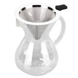 400ml Glass Coffee Pot Kettle Heat Resistant Pour Over Coffee Maker with Stainless Steel Filter for Home KitchenRound Base