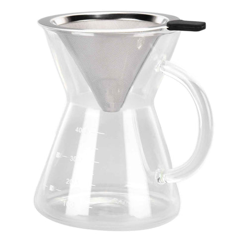 400ml Glass Coffee Pot Kettle Heat Resistant Pour Over Coffee Maker with Stainless Steel Filter for Home KitchenFlat Base In Australia - Darrahopens