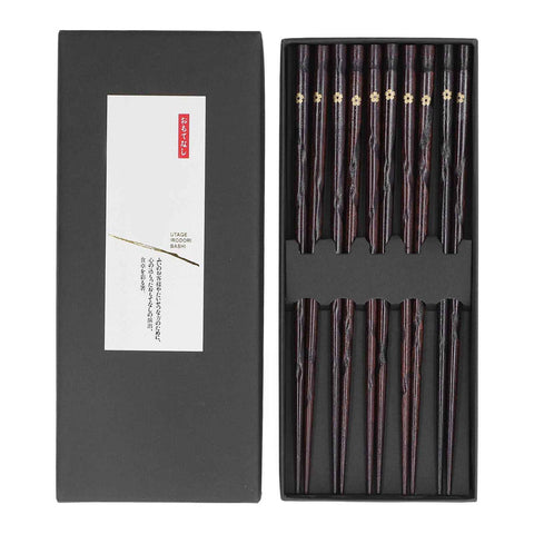 5 Pair Japanese Style Wooden Chopsticks Golden Printed Flowers Reusable Traditional Stylish Gift for Family Friends In Australia - Darrahopens
