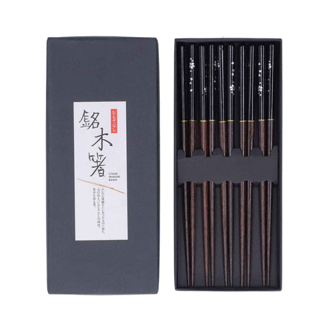 5 Pairs Chopsticks Phoebe Zhennan Printing Reusable 23cm/9.1in Long Safe for Japanese Style Box TablewareBlack
