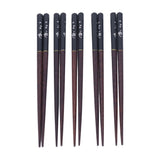5 Pairs Chopsticks Phoebe Zhennan Printing Reusable 23cm/9.1in Long Safe for Japanese Style Box TablewareBlack