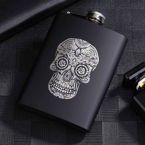 8OZ Black Matte Whisky Bottle Wine Pot Portable Flagon Stainless Steel Flask for Outdoor Travel1862844WT Skull A In Australia - Darrahopens