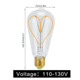Light Bulb Love Peach Heart Shaped Transparent LED Filament Lamp Bulb 110V E27 Lamp Holder 4W Warm Light