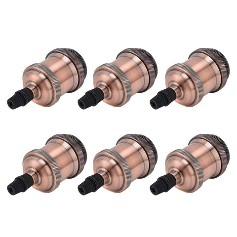 6 Pcs Lamp Holder Metal E26 E27 Screw Retro Lighting Base Accessories with Ground Aluminum ShellRed Bronze In Australia - Darrahopens