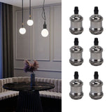 6 Pcs Lamp Holder Metal E26 E27 Screw Retro Lighting Base Accessories with Ground Aluminum ShellPearl Black