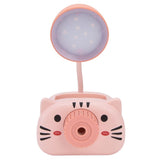 LED Table Lamp Folding Eye Protection Reading Light with Pen Holder Pencil Sharpener USB ChargingPink