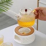Teapot Warmer Porcelain Tea Heater without Electricity Candles Heating White Teapot Heater Winter Tea Warmer for Home Tea House