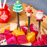 Christmas Silicone Fruit Fork Salad Fork Stainless Steel Children s Food Fork with Ceramic Cup Holder Reusable Fruit Fork Christmas Gift
