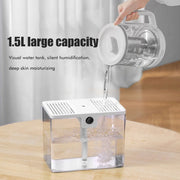 1.5L Fully Transparent Air Humidifier Large Capacity Air Purifying Mist Maker 2 Modes Adjustable Essential Oil Diffuser