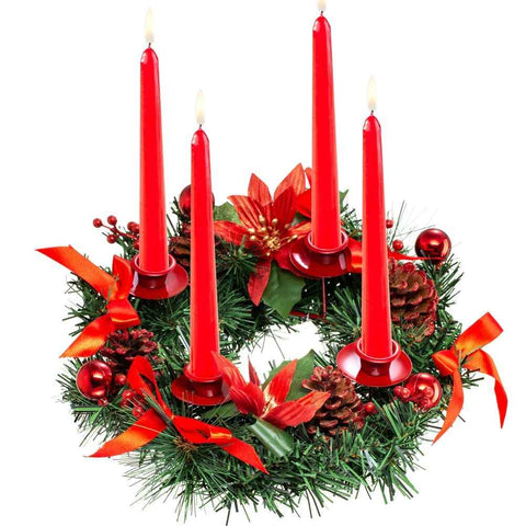 Christmas Advent Wreath Fir Wreath Christmas Arrangement Decorative Wreath with Candle Holder & Ribbon In Australia - Darrahopens