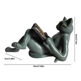 Literary Cat Resin Ornaments Garden Statue Decoration Reading Glasses Cat Crafts for Study and Office In Australia - Darrahopens