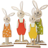 Easter Bunny Tabletop Decoration Cute Wooden Rabbit Figurines Ornament for Home Garden