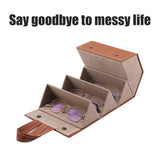 Multi Slot Sunglasses Organizer Foldable Glasses Jewelry Storage Box Portable PU Leather Eyeglasses Case for Storing Watches and Keys