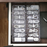 8 Grids Clear Plastic Cable Storage Box Data Cable Storage Container Save Space Cable Management Box for Storing Earrings Rings and Data Cables