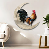 Rooster Moon Wall Decor Metal Wall Hanging Sign Wall Unique Arts Pendant for Outdoor Indoor Home Wall Decoration