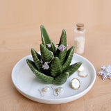Ceramic Ring Holder Aloe Ring Dish Jewelry Holder Rings Bracelets Earrings Green Succulent Trinket Tray Gift for Women Girls
