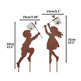 1 Pair Boy Girl Catching Butterfly Metal Decorative Garden Stakes Outdoor Garden Decor Boy Girl Silhouette Yard Stakes Spring Decor