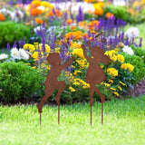 1 Pair Boy Girl Catching Butterfly Metal Decorative Garden Stakes Outdoor Garden Decor Boy Girl Silhouette Yard Stakes Spring Decor