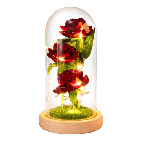 Glass Dome Rose Ornament LED Strip Light Blessing Romantic Glass Cover Artificial Flowers for Girlfriend In Australia - Darrahopens