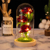 Glass Dome Rose Ornament LED Strip Light Blessing Romantic Glass Cover Artificial Flowers for Girlfriend In Australia - Darrahopens