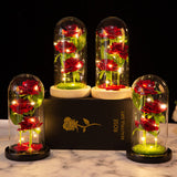 Glass Dome Rose Ornament LED Strip Light Blessing Romantic Glass Cover Artificial Flowers for Girlfriend