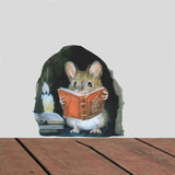 Cartoon Cute Candlelight Reading Mice Stick Mouse Hole Home Wall Decoration Wall Stickers In Australia - Darrahopens