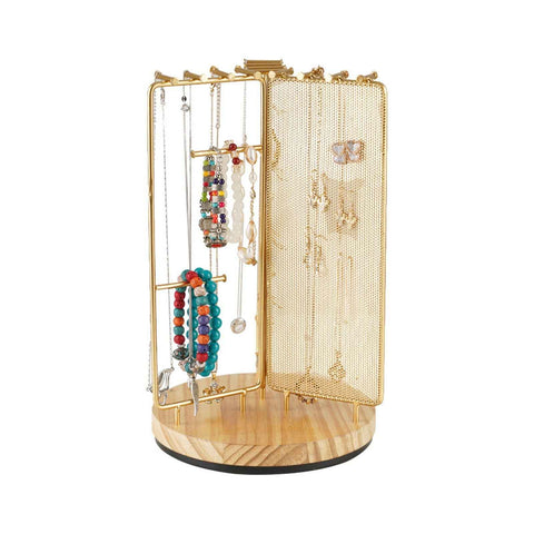 3 in 1 Jewelry Stand Display Multi Tiers Wooden Swivel Base Jewelry Display Holder for Necklace Gold In Australia - Darrahopens