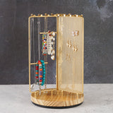 3 in 1 Jewelry Stand Display Multi Tiers Wooden Swivel Base Jewelry Display Holder for Necklace Gold